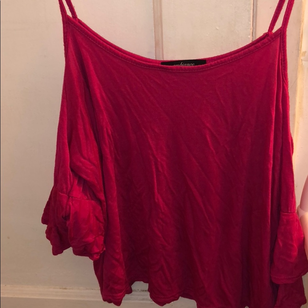 Pink cold shoulder ruffle sleeve top
